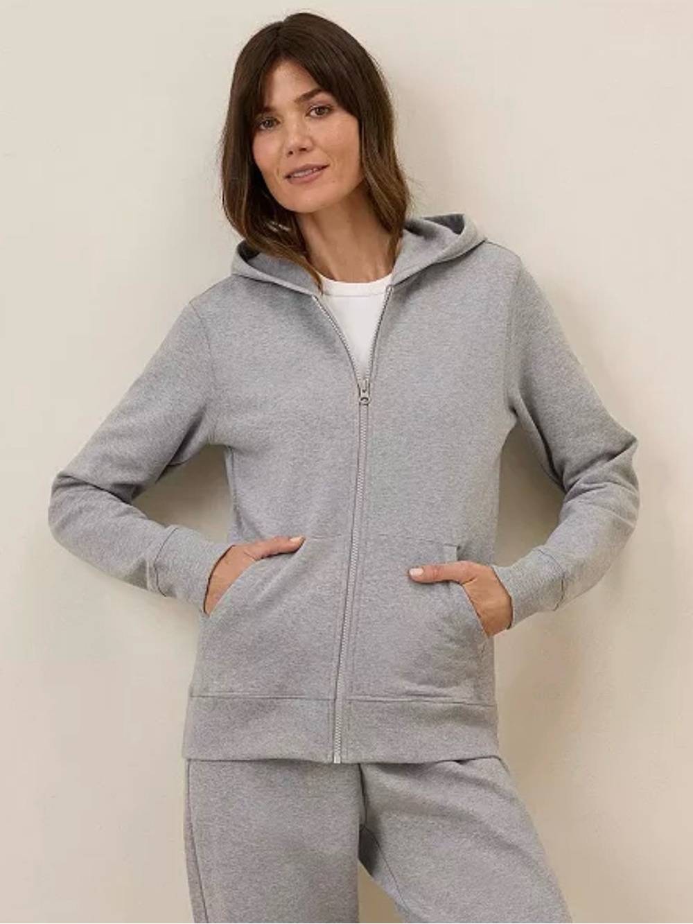 Pact Women's Light Gray Full-Zip Hoodie Sweatshirt Organic Cotton